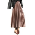 thumbnail image 2 of Women Midi Skirt - Elastic High Waist Solid Color Loose Fit Long Skirt Pleated Velvet Autumn Winter Skirt, 2 of 8