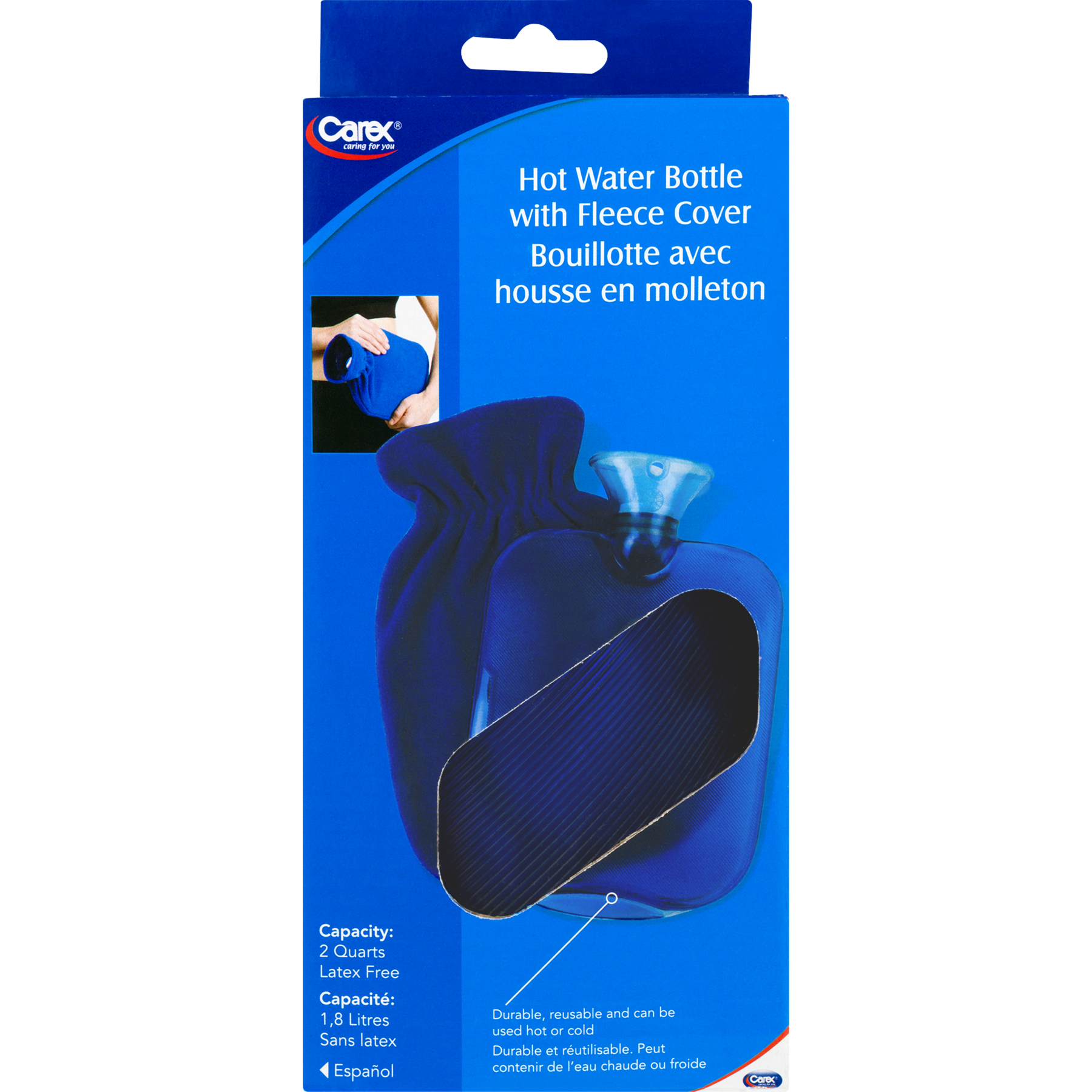 Carex Hot Water Bottle With Cover and Threaded Stopper, 2-Quart Capacity, Blue - image 4 of 7