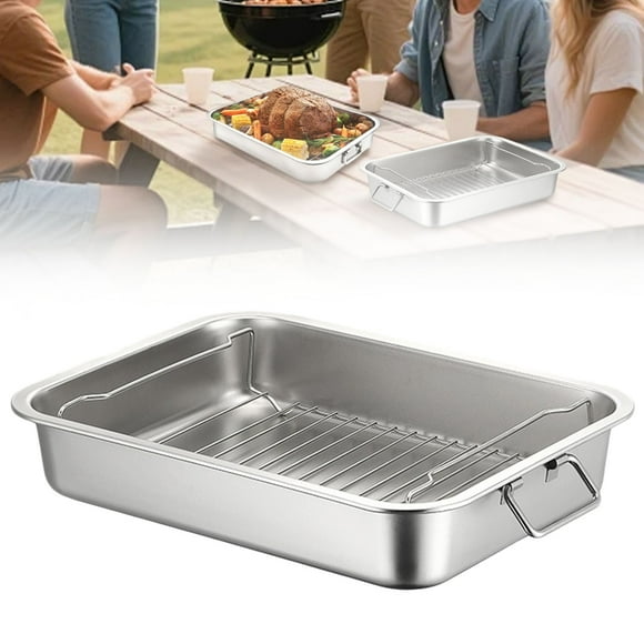 WHEANG Stainless Roasting Pan Turkey Roasting Baking Broiler Oven Pan With Rack And Handle For Oven High Induction Roast Tray For Chicken Vegetabl