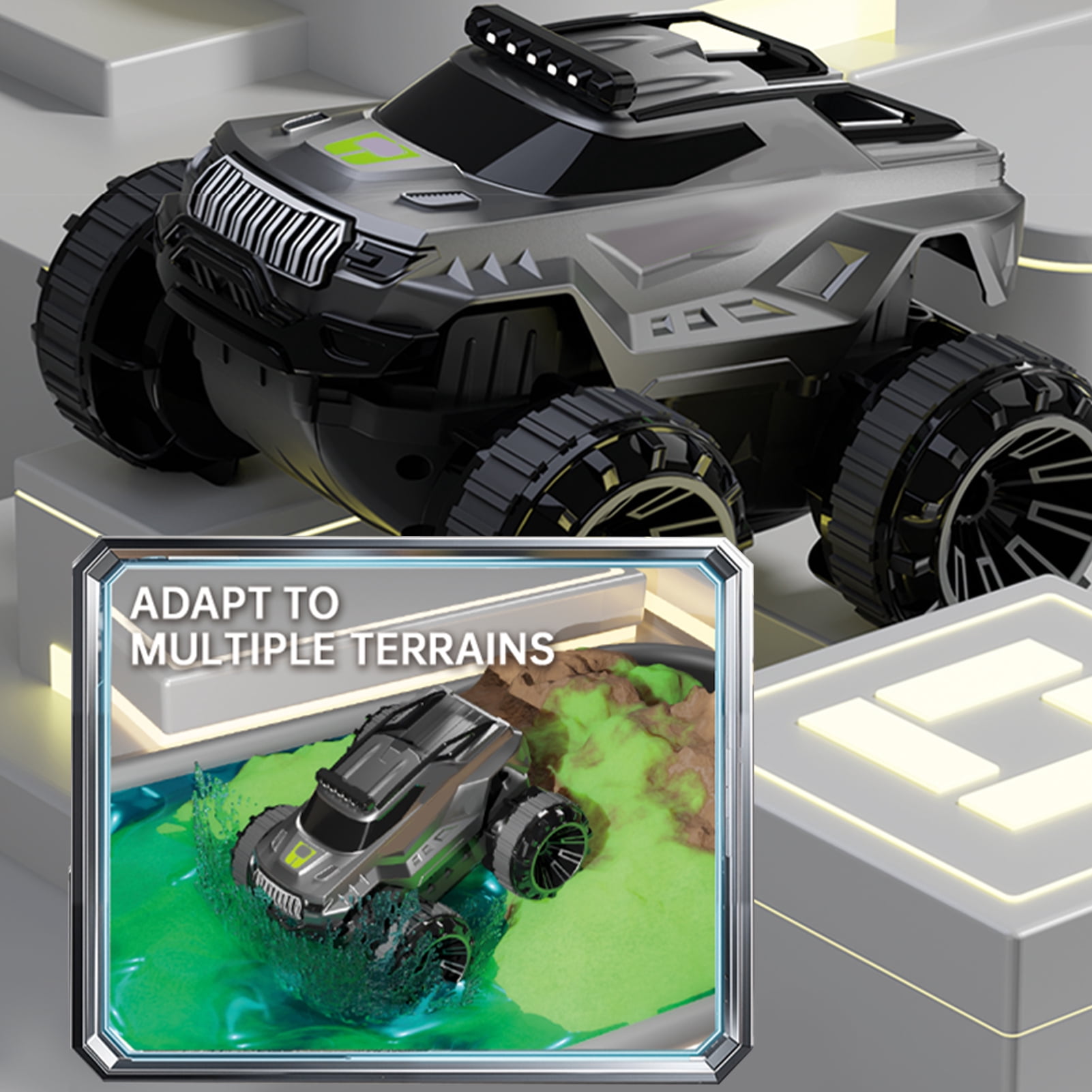Off Road RC Car Land and Water RC Car, 4WD All Terrain Remote Control Vehicle with LED Lights, 360° Rotation, High-Speed Stunt RC Vehicle for Outdoor Play