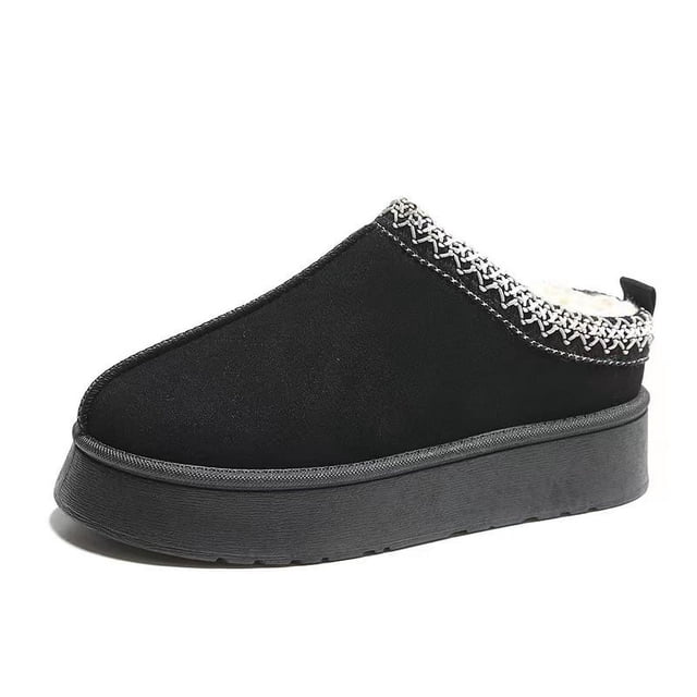Zapatillas de algodón con punta cerrada, sin tacón y plataforma cálidas y forradas de vellón de estilo europeo y americano para invierno