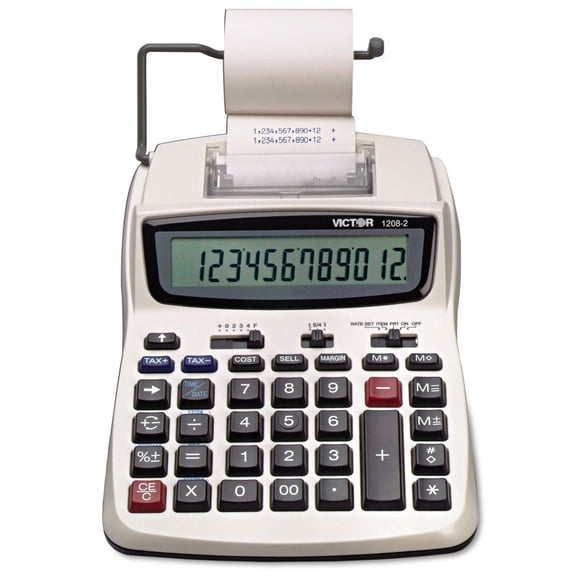 Victor Technology 1208-2 Two-Color Compact Printing Calculator - Black/Red