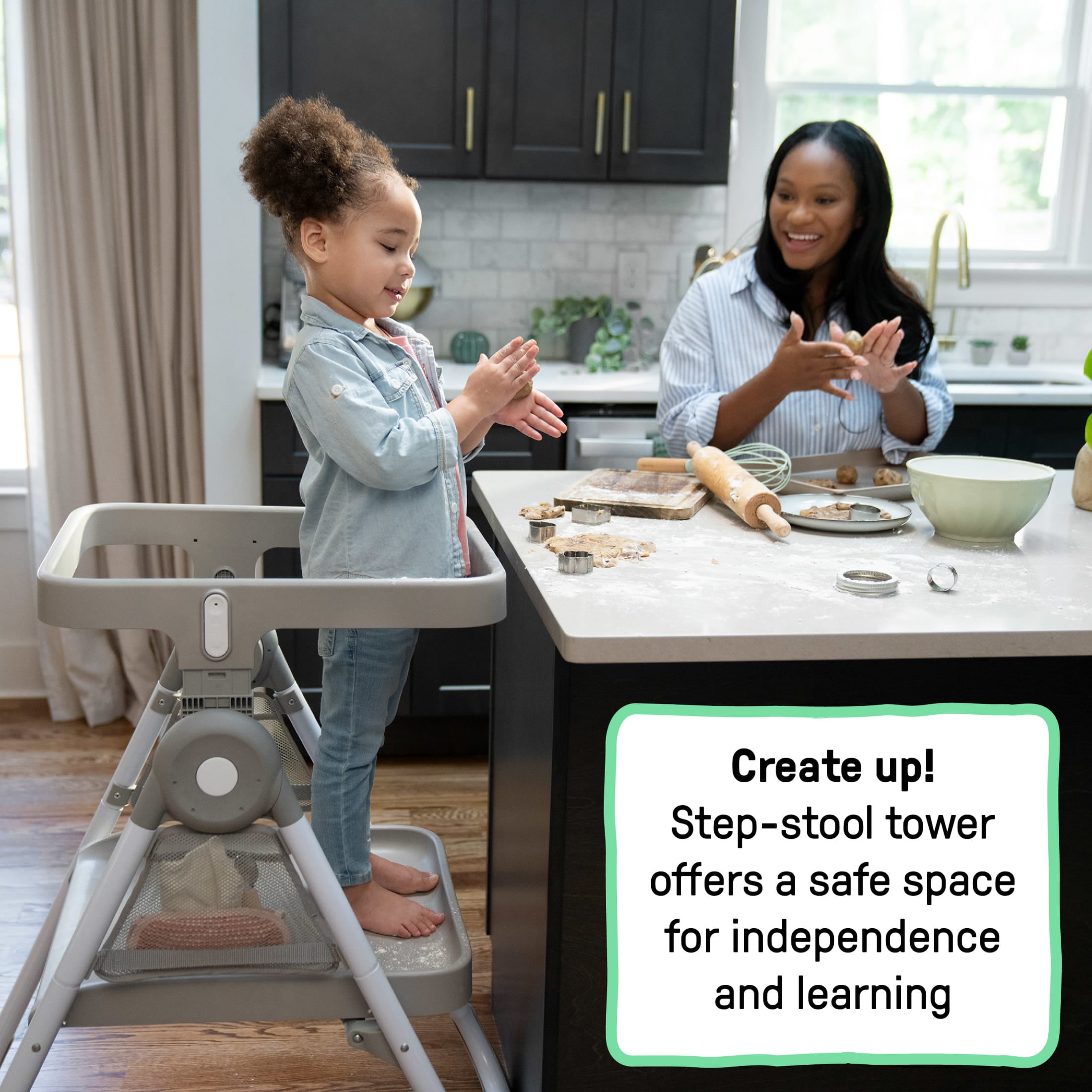 Ingenuity Proper Positioner Create Up! Multi-Mode Folding High Chair - Covertible Activity Desk and Tower, 9 Modes of Use, Soulful Skies, Ages 0 Months to 5 Years