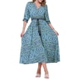 thumbnail image 2 of INSPIRE CHIC Vestido Maxi Boho para Mujeres, Vestido Floral Largo de Verano con Mangas 3/4, Talla XL, Azul, 2 of 6
