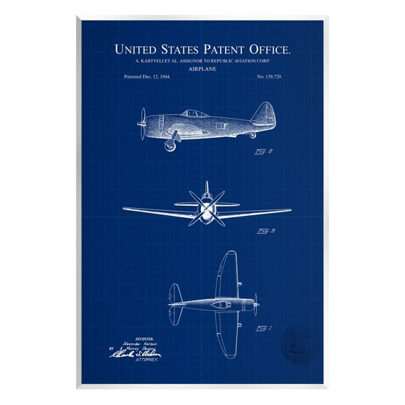 Stupell Industries Detailed US Airplane Blueprint Graphic Art Unframed Art Print Wall Art, Design by Karl Hronek