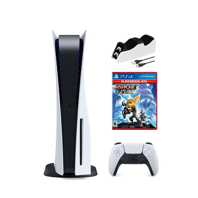 2022 New PlayStation Disc Version Gaming Console with Ultra Fast SSD, Wireless Controller, Ratchet and Clank & Mytrix Controller Charging Dock