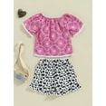 thumbnail image 6 of Aojekbee Little Girls Summer 2PCS Sets Short Sleeve Off Shoulder Tops Cow Print Shorts Sets, 6 of 10