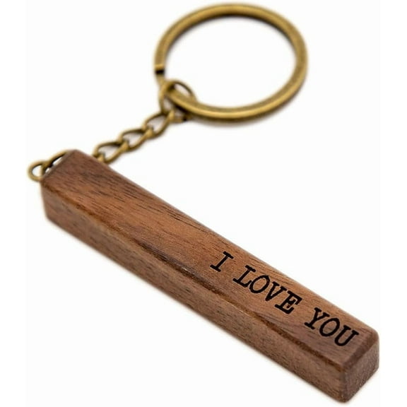 MUUJEE I Love You - Engraved Wood Bar Keychain - Key Chain for Car Home Work Keys, 5th Anniversary, Son Husband Boyfriend Birthday Gift, Father's Day Dad Gift Ideas