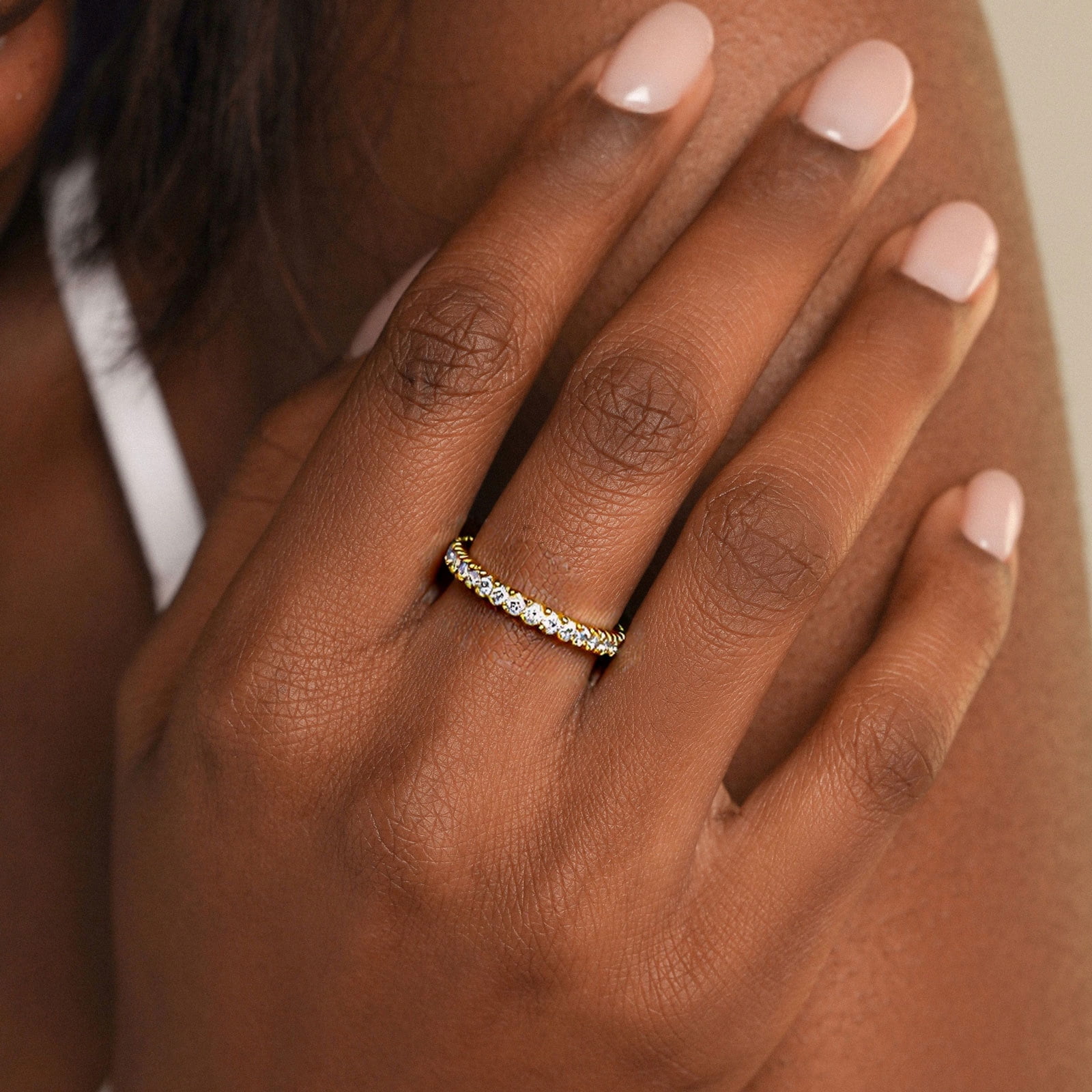 SFTING Wedding Band 925 Sterling Silver Stackable Eternity Rings for Women Yellow Gold Size 7