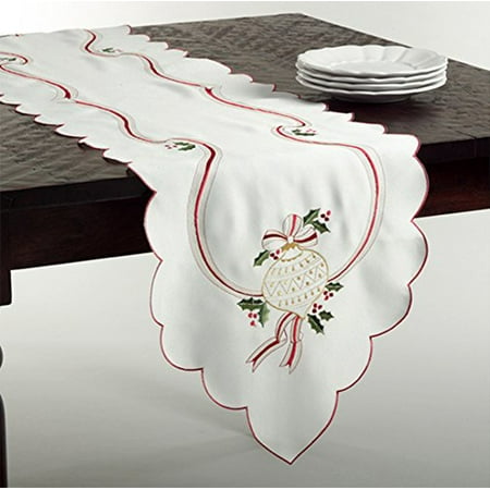 Ivory Holly - Embroidered Christmas Holly Holiday Ivory Table Runner