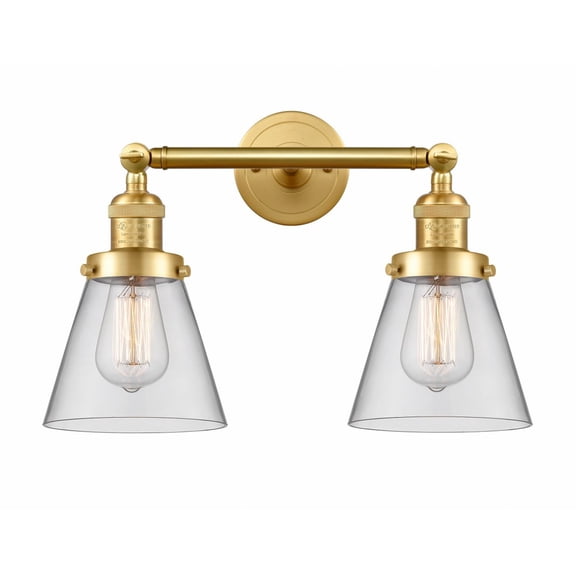 208-SG-G62 Innovations Lighting Cone - 2 Light Bath Vanity In Industrial Style-10 Inches Tall and 16 Inches Wide-Satin Gold Finish-Clear Glass Color