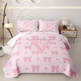 thumbnail image 2 of Manfei Letter V Initial Print Quilt King For Kids,Lovely Pink Bow King Coverlet Set For Girls,3-Piece, 2 of 7