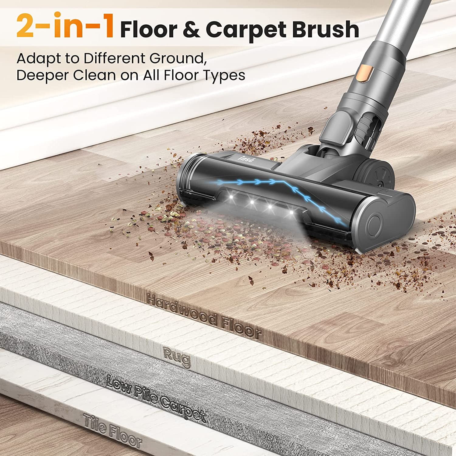 INSE S9 Cordless Vacuum 55min Runtime 400W 30Kpa LED Display 4 Modes Ideal for Carpet Pet Hair Walmart