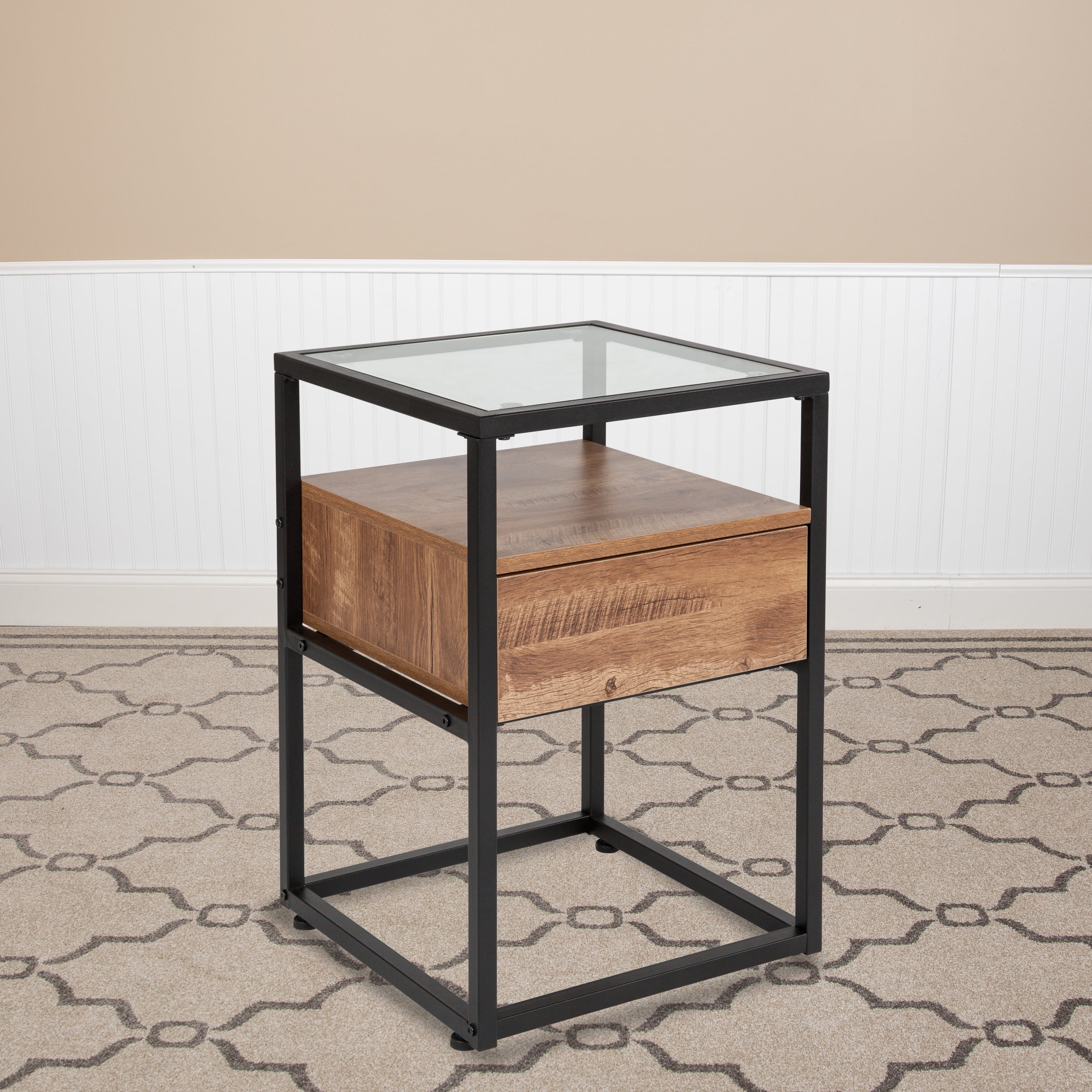 Flash Furniture Cumberland Collection Glass End Table with Drawer and