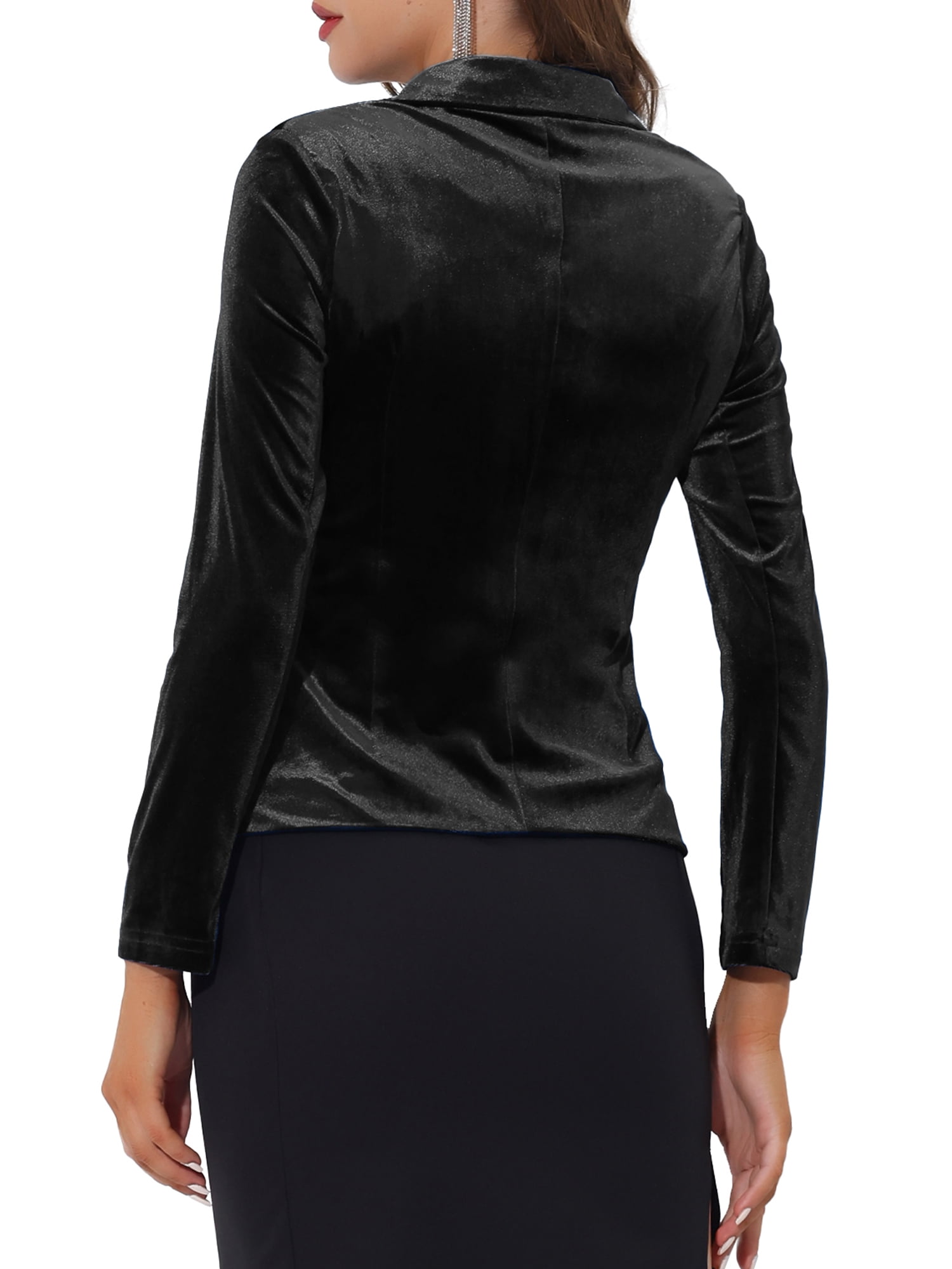 DARING DIVA Women's Notched Lapel Button Front Office Velvet Blazer XL Black