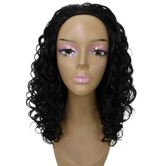 LUXLUXE Edwina Curly Layered 17 in Long Half Wig Mix Human Hair and Synthetic Fibers ( Natural Black)