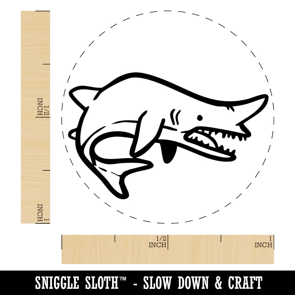 Goblin Shark Ugly Fish Self-Inking Rubber Stamp for Stamping Ink Stamper Crafting Planners - 1 Inch Medium - Green Ink