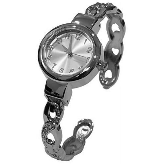 Blekon Collections Women's Crystal Embellished Twist with Round Face 25mm Metal Cuff Bracelet Watch