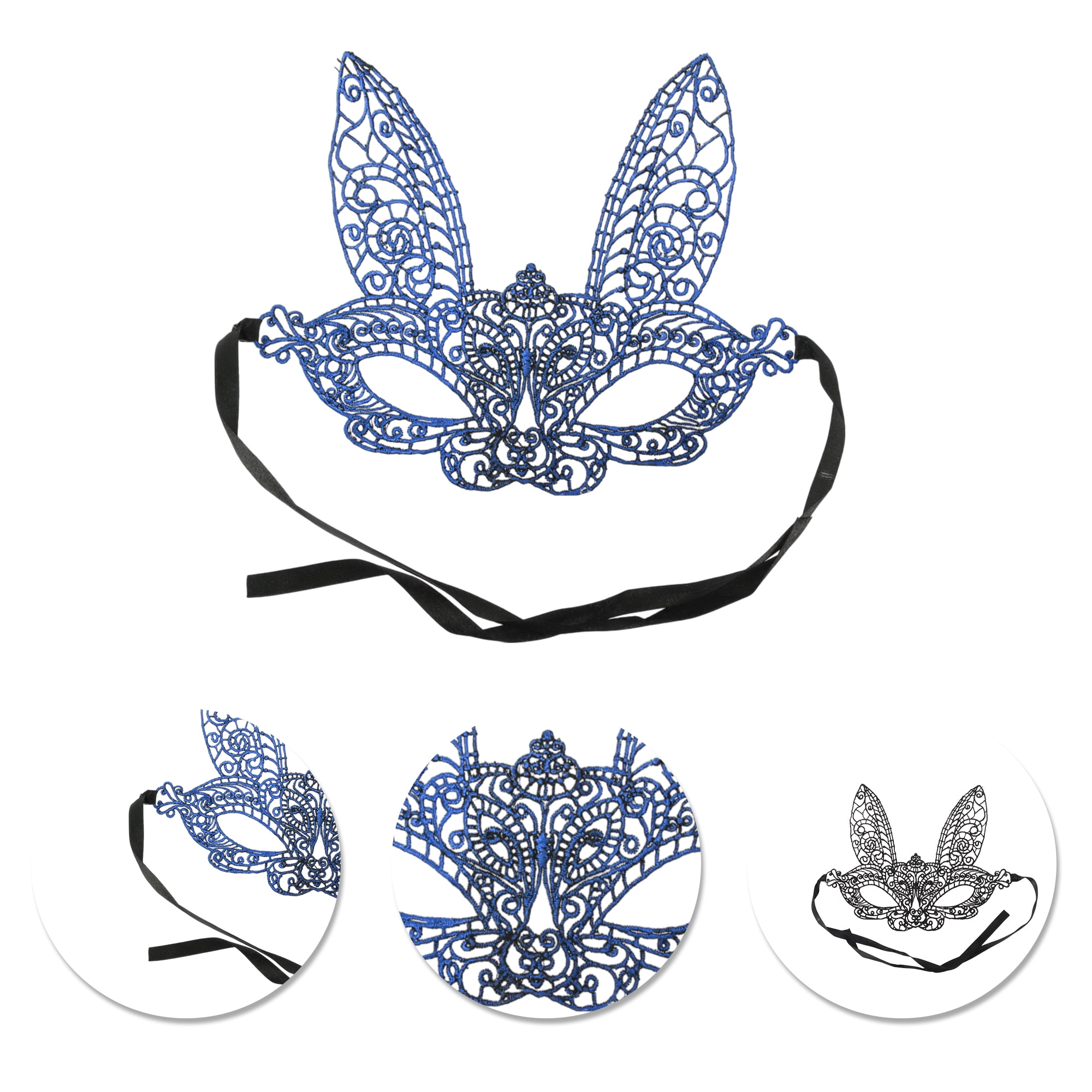 Unique Bargains 1 Pack Elegant Lace Long-Ear Bunny Half Face Party Mask Blue