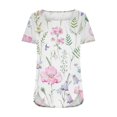 thumbnail image 4 of Tunic Tops for Women ,Square Neck Shirt Floral Print Summer Elegant Going Out Side Split Button Casual Loose Short Sleeve Ladies Blouses T Shirts Long Length Tunic Tops for Leggings, 4 of 5