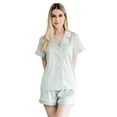 thumbnail image 5 of Belles Design Womens Diamond Lace Trim Short Sleeve Satin Silk Pajama Set Button Down 2 pieces Loungewear Sleepwear, 5 of 10