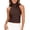 Brown, variant on Turtleneck Cropped Tank Tops for Women Satin Backless Loose Fit Sleeveless T Shirts Elegant Solid Halter Tees Tops Shirts Beige M