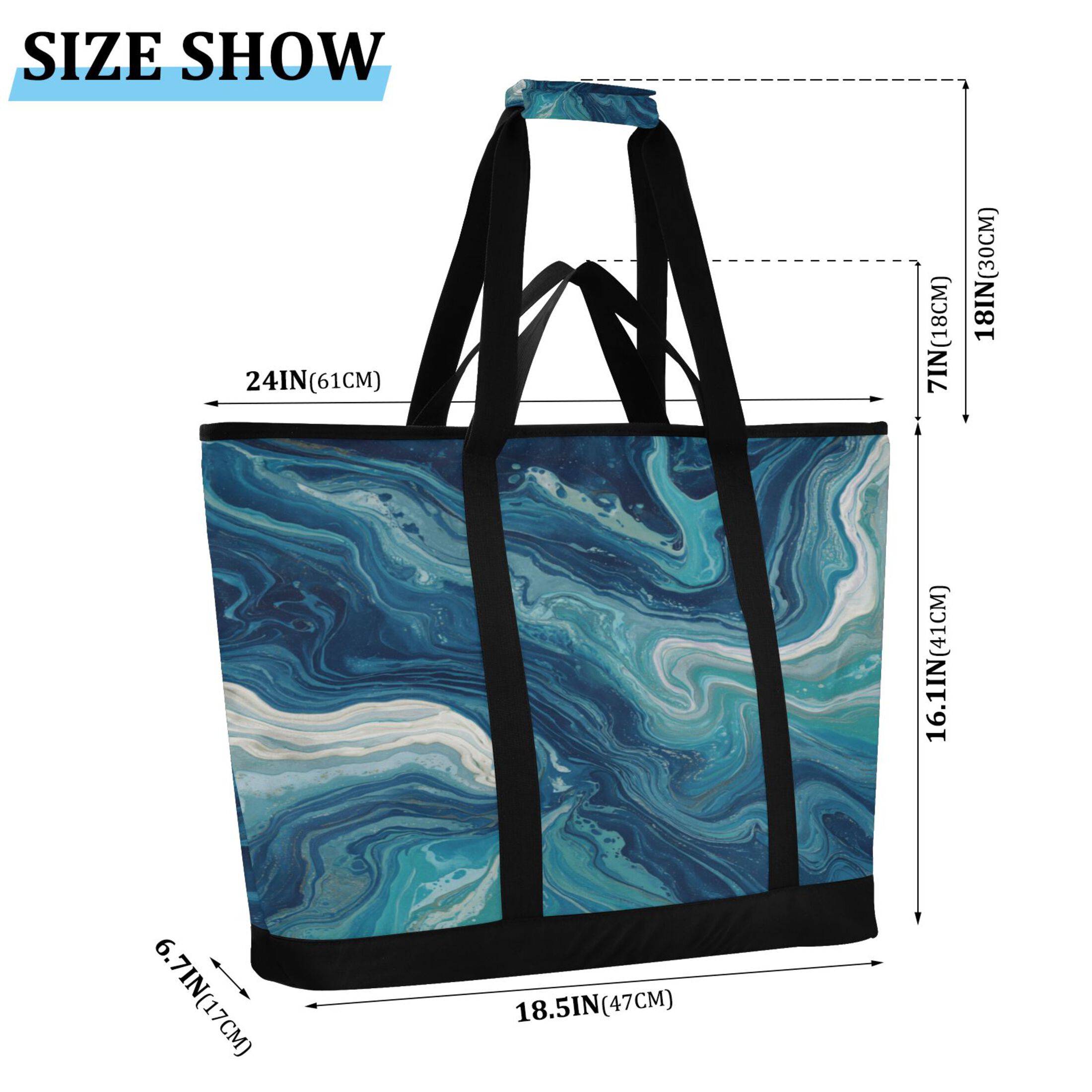 Extra-Large Wide Opening Design Capacity Hand-Held Ice Pack Thickened Insulation Layer For Long-Lasting Cold Retention For Outdoor Shopping Picnics And Camping Dark Blue Swirling
