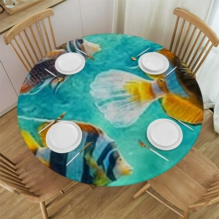 

Autua Fish Ocean Water Round Tablecloth Stain-Resistant and Washable Indoor Outdoor Restaurant Wedding Party 100% Polyester Outdoor Fitted Single-Sided Printing 46 -50