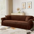 thumbnail image 2 of Stretch Velvet Sofa Slipcover, Cushion Couch Cover with Skirt, Pet Friendly Durable Washable Stretchable, Easy Fit Universal Furniture Protector, (75"-91",Brown), 2 of 12