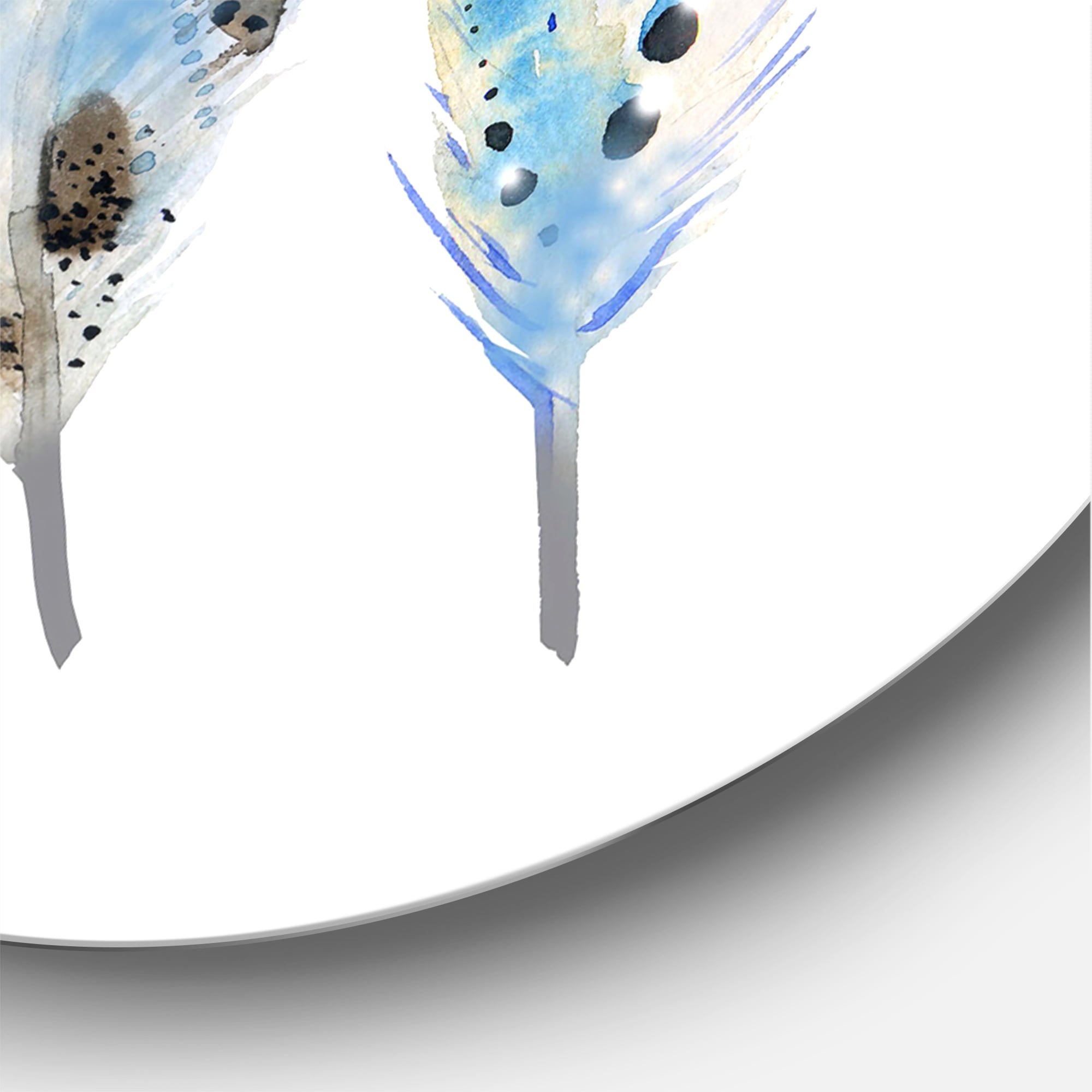 Designart 'Abstract Blue Boho Feathers I' Bohemian & Eclectic Circle Metal Wall Art 36x36 - Disc of 36