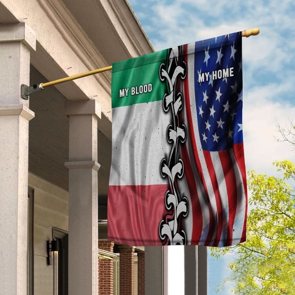 Flags-Italian American My Home My Blood Flag Italian Part House Flag, Double-Sided Decorative Outdoor Flag, Patriotic Polyester Yard Flag 29.5 x 39.5 in