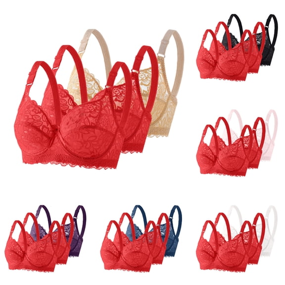 Underwire Bras for Women Push up Plus Size Solid Color Lightweight Supportive Bras Women's Lace Underwear with Padded Gather Daily Bra White 44