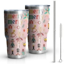30oz Pink Christmas Nutcracker Pattern Tumblers Stainless Steel Tumbler with Lid and Straw,Vacuum Insulated Double Wall Travel Tumbler Cups Mug with Cleaning Brush for Coffee,Tea