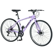 Baprem 700C Hybrid Bikes for Adults, 7 Speed Disc Brake Road Bike Comfort Commuter City Bicycles for Men Women, Purple