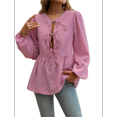 thumbnail image 1 of Blusa Babydoll con Lazo Frontal para Mujer, Larga, Rayas, Peplum, Volantes, Encaje. Rojo M, 1 of 7