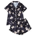 thumbnail image 2 of Womens Pajama Sets Classic Pjs Lounge Sets Button Down Short Sleeve Sleepwear,Cute Dog Print Satin Collared Top & Shorts Soft Short Sleeve Loungewear for Home(Black,L), 2 of 8