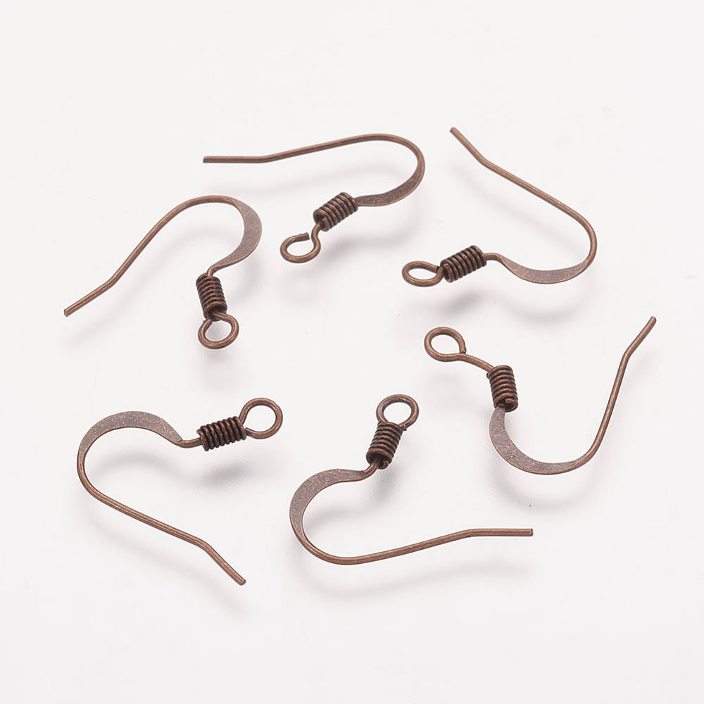 Brass French Earring Hooks Flat Earring Hooks Ear Wire with Horizontal Loop Nickel Free Red Copper 17mm Hole: 2mm 21 Gauge Pin: 0.7mm