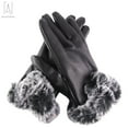 thumbnail image 4 of Gustave Women Leather Touch Screen Gloves Thermal Lining Faux Fur Cuffs Motorcycle Driving Winter Warm Gloves Full Finger Mitten "Black", 4 of 9