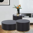 thumbnail image 2 of Kevinplus Black Coffee Table Set of 3 End Table with Gold Rim Bottom Round Wood Side Table for Living Room Bedroom, 2 of 12