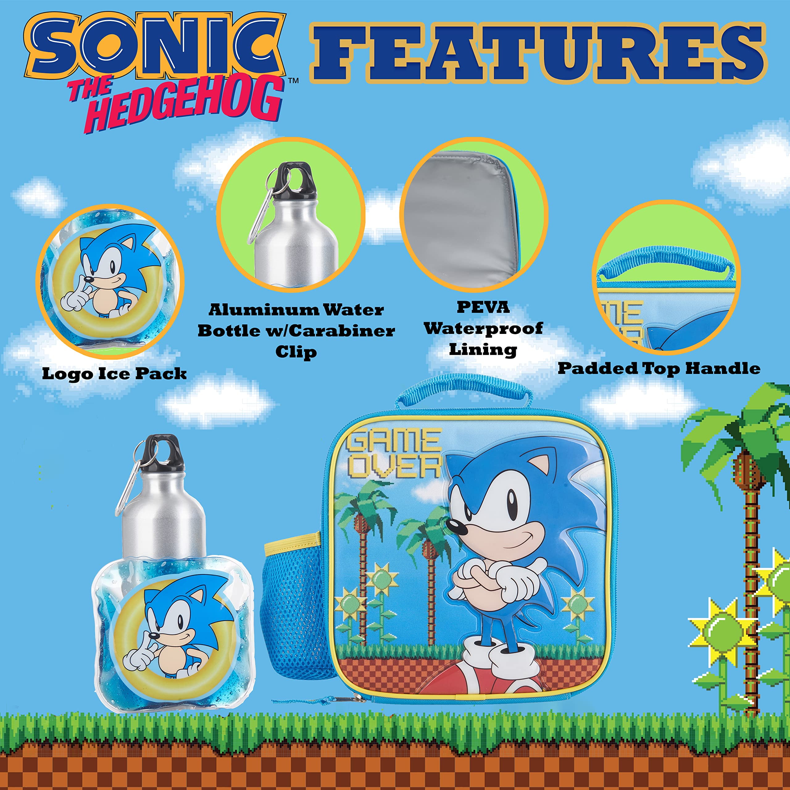Sonic The Hedgehog Lunch Box Kids Insulated Lunch Bag for Boys (Blue/Y