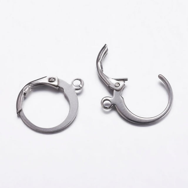 Tarnish Resistant 304 Stainless Steel Hoop Earrings Leverback Hoop Earrings with Loop Stainless Steel Color 14.5x12x2mm Hole: 1mm pin: 0.9mm