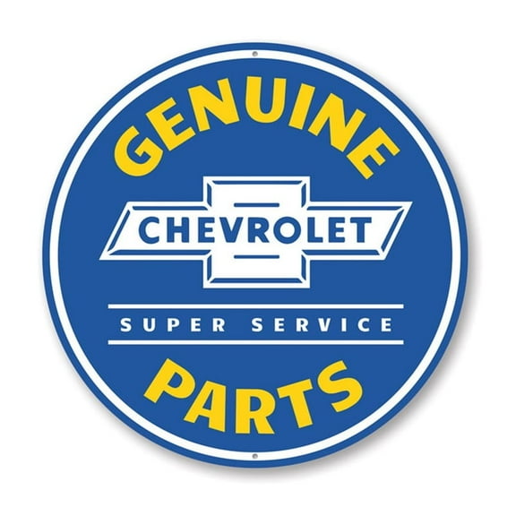 Chevy Genuine Parts Car Sign, Garage Sign, Mechanic Aluminum Metal Decor Sign - 12" Round
