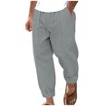 thumbnail image 3 of Styesk Men's Pants Men Leisure Solid Color Button Elastic Waist Draw Rope Full Length Pants, 3 of 9