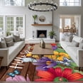thumbnail image 3 of Area Rug for Living Room, Spring Flowers Non-Slip Indoor Large Carpet for Bedroom/Dining Room, Watercolor Farmhouse Colorful Wooden Grain Washable Low-Profile Rectangle Floor Runner Rugs - 5 x 8 Ft, 3 of 8