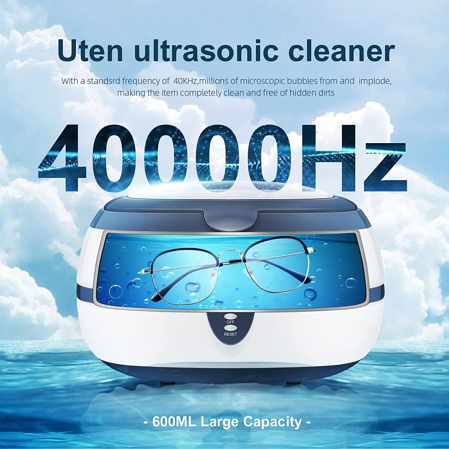 Uten Ultrasonic Cleaner Machine with Digital Timer, 600ml Stainless Steel Tank for Jewelry, Eyeglasses, Watches, Deep Clean Dentures, Rings, Tools