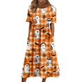 thumbnail image 3 of Halloween Summer Dresses for Women Novelty Cartoon Ghost Medieval Dress Short Sleeve Trendy Loose Fit Flowy Midi Halloween Costumes for Women Yellow XXL, 3 of 7