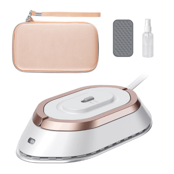 Travel Iron with Global Voltage, 100-240V Mini Dry Iron for Clothes (No Steam), Max 300W, 60s Heat Up, 302℉ Non-Stick Ceramic Soleplate, 0.8lbs (Gold with Hard Case)