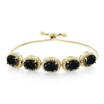 Gem Stone King 18K Yellow Gold Plated Silver Black Sapphire Tennis Bracelet for Women (13.55 Cttw, Oval 9X7MM, Gemstone September Birthstone, Fully Adjustable up to 9 inch)