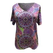Summer Tops for Women 2025 Women's Casual Loose Round O-Neck Printed Short Sleeve T-Shirt Tops