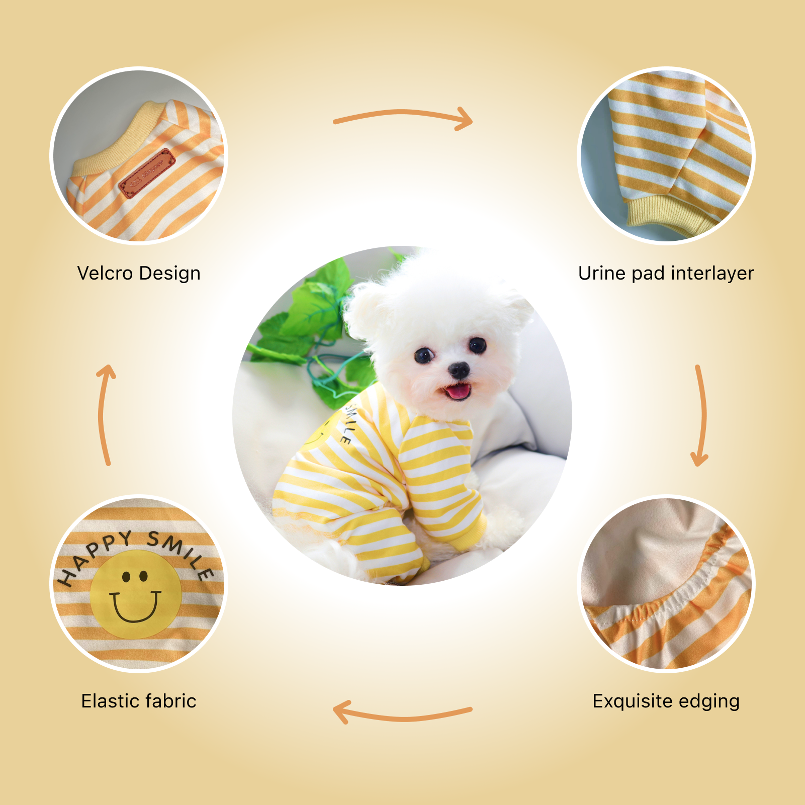 Gleepurr Yellow and White Striped Dog Pajamas, Dralon Dog Clothes for Small Dogs Girl Boy, Puppy Onesie with Feet, Pet Cat Outfit